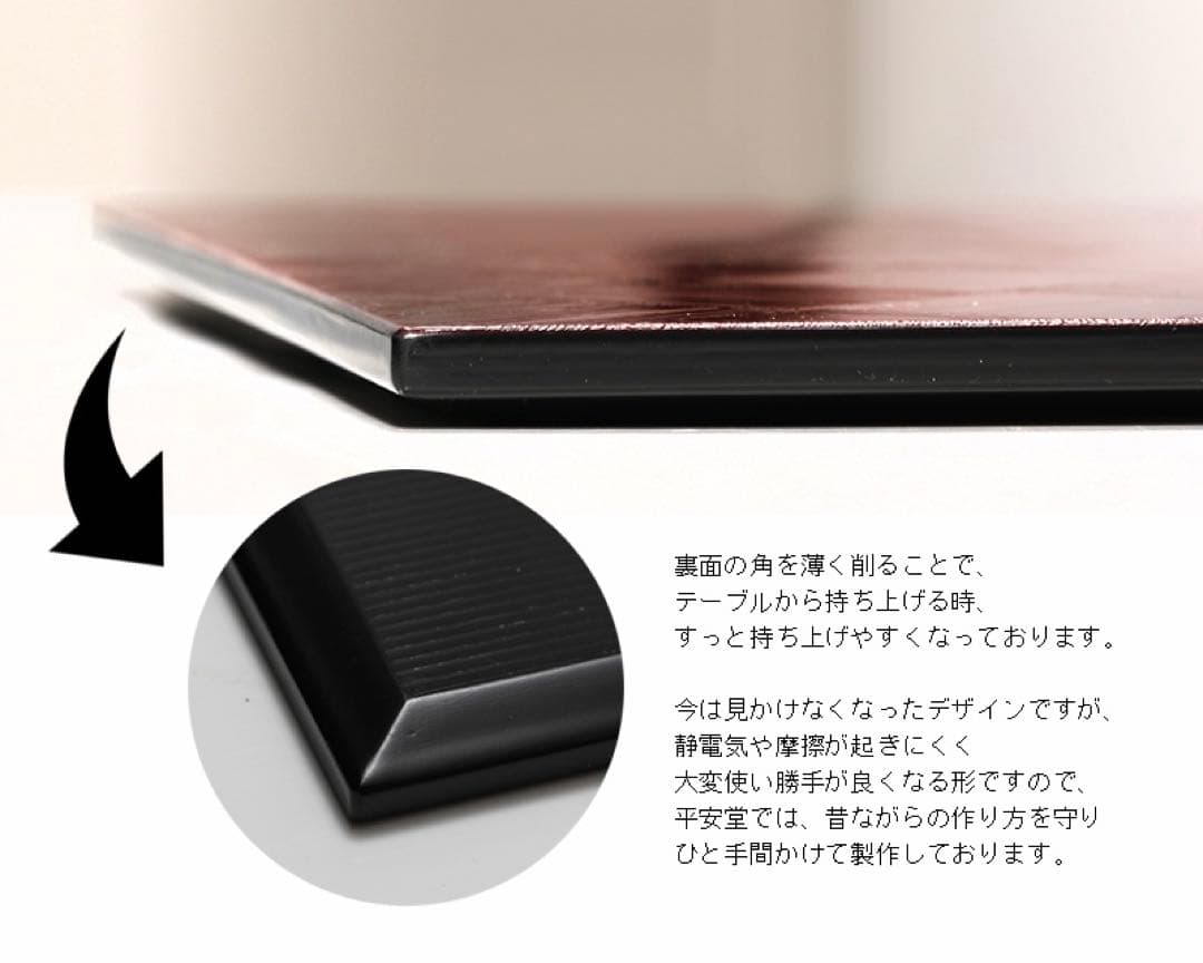 宮内庁御用達『山田平安堂』漆塗り　ランチョンマット　桐目　黒　2点セット