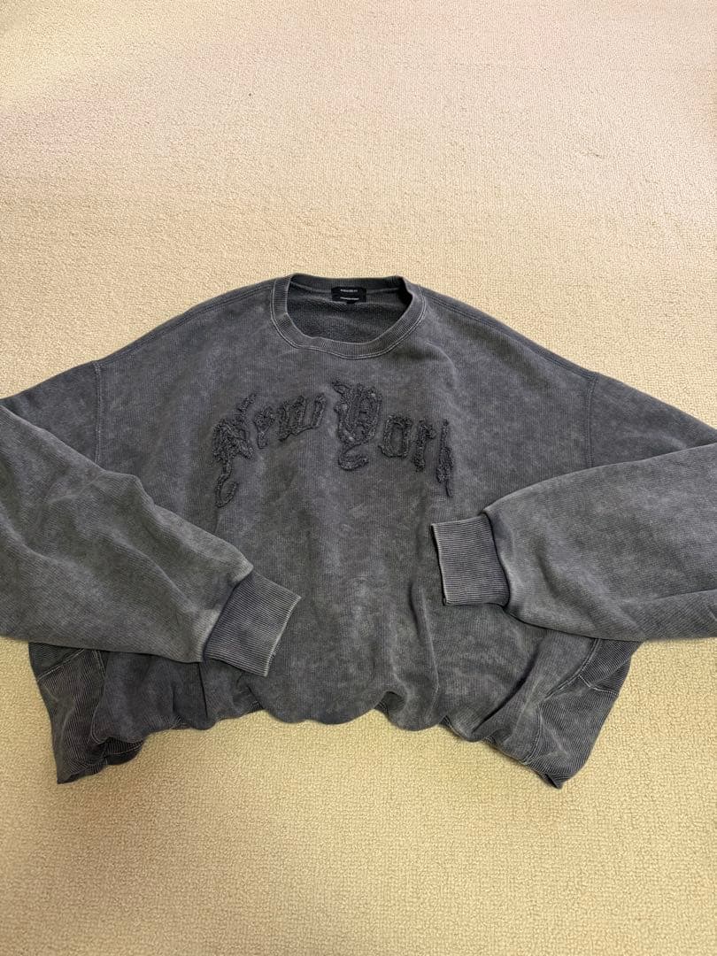 R13ユーズド加工スウェットNew Yorkバルーンクルーネック黒系M