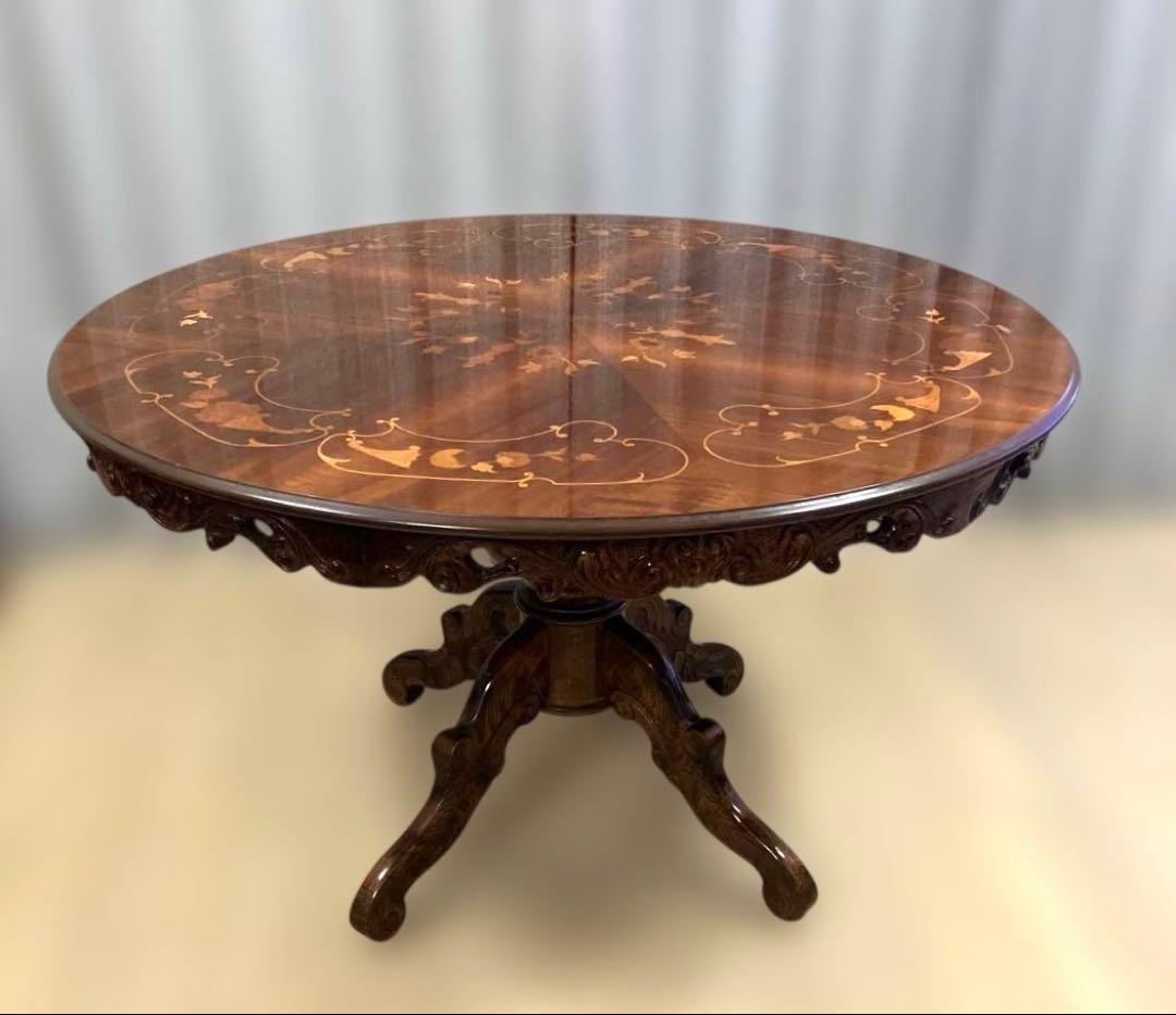 [地域限定送料無料] アンティークイタリア製象嵌猫脚ダイニングテーブル