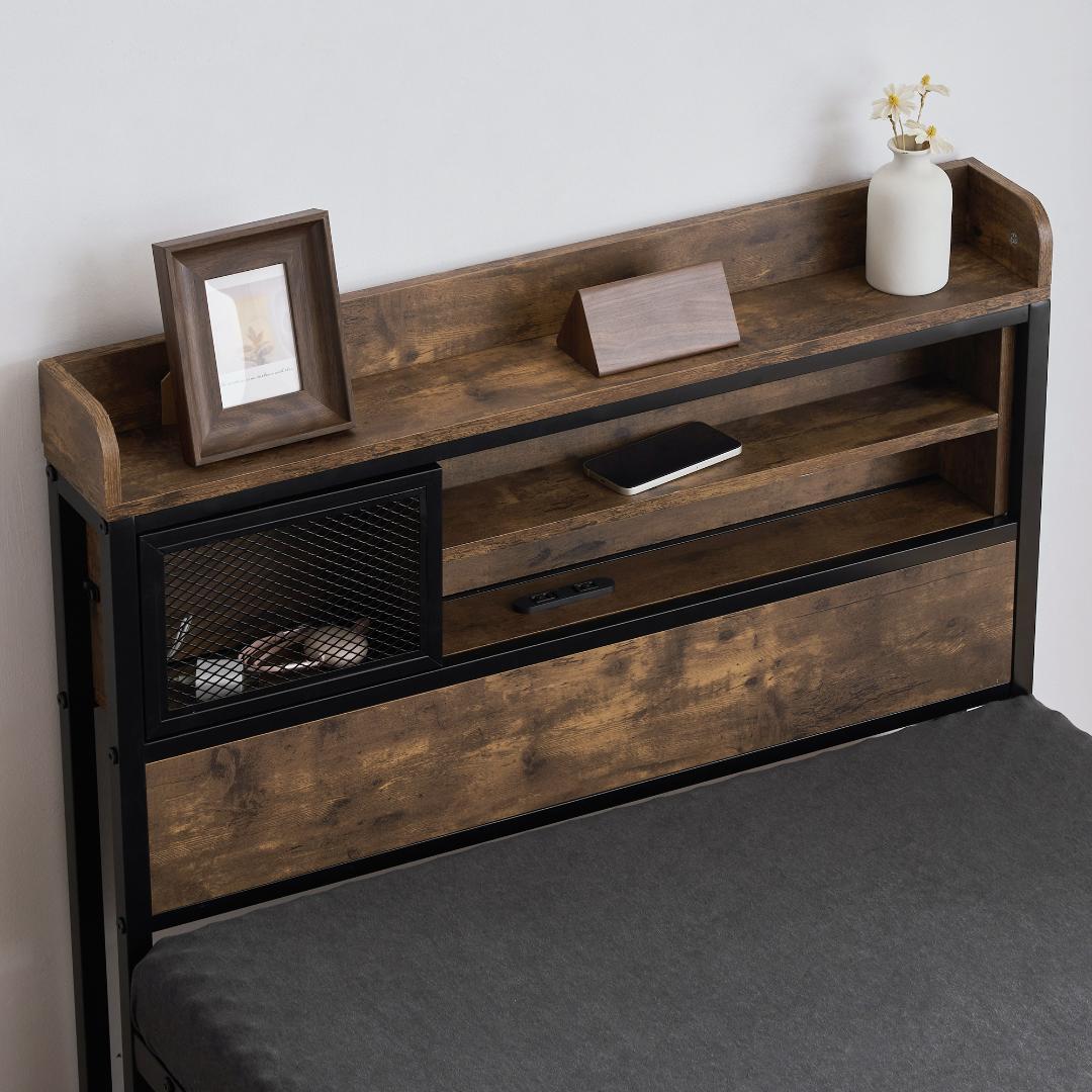 S ベッドフレーム シングルベッド コンセント付きBlack