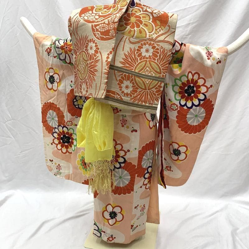 410ag63■七五三 七歳 女児 アンティーク着物&アンティーク丸帯■u