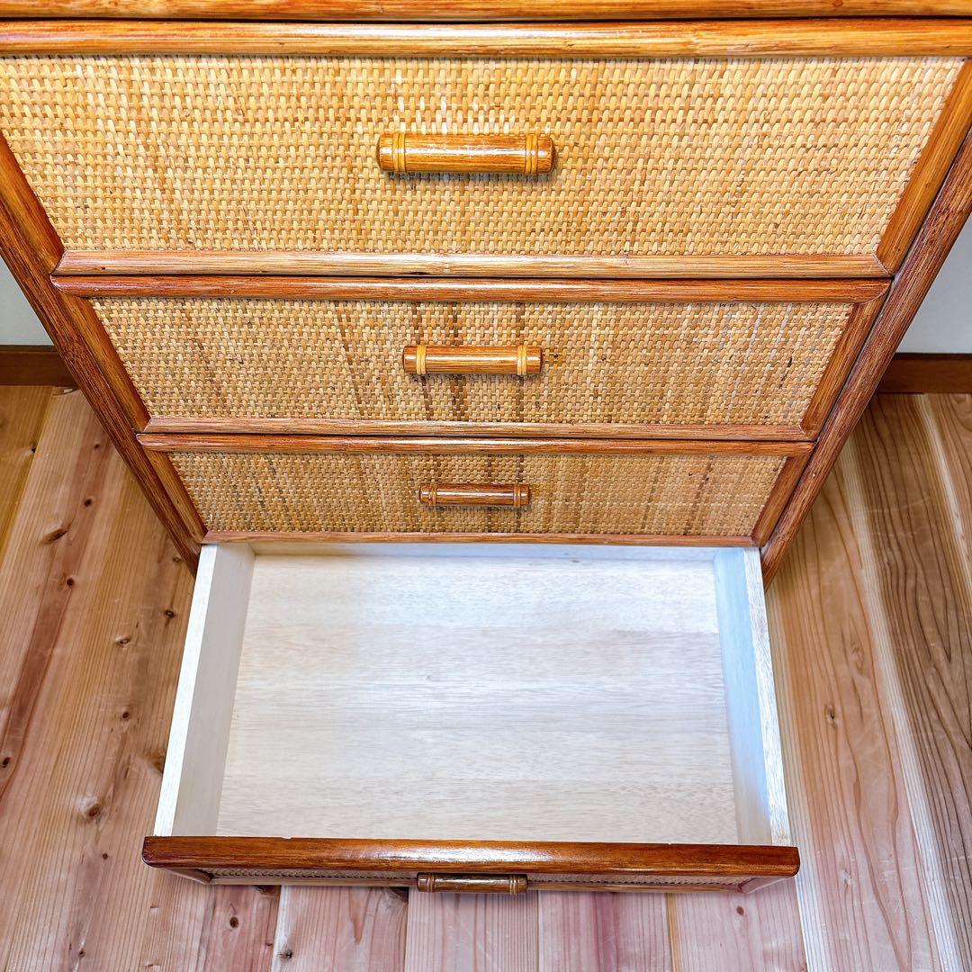 【良品】 カザマ Kazama ラタン 籐 チェスト 4段 キャスター付き