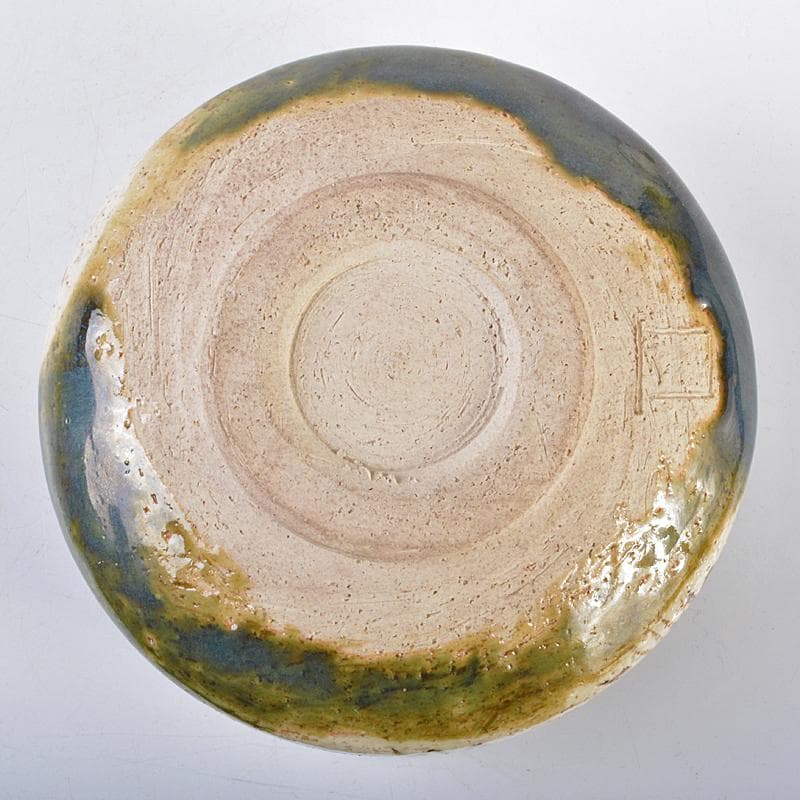 北大路魯山人作　青織部　菊文　茶碗　共布　黒田陶々庵極め箱　M　R7524