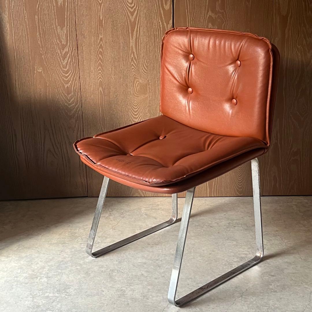 椅子 スタジオチェア 合成皮革 ステンレス ヴィンテージ オレンジブラウン