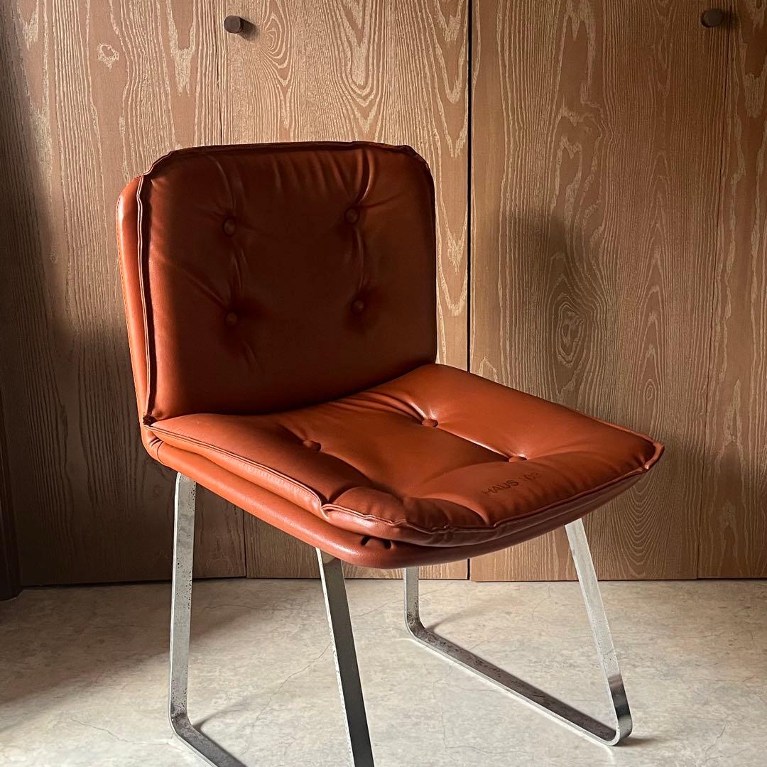 椅子 スタジオチェア 合成皮革 ステンレス ヴィンテージ オレンジブラウン