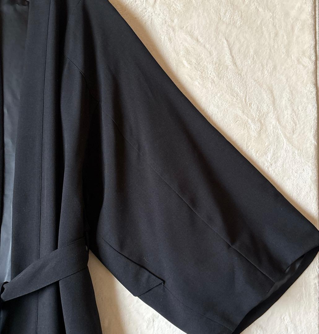 T088美品ハレSQUAREサムエコート和装着物羽織キモノ袖オーバーサイズ黒Ｆ