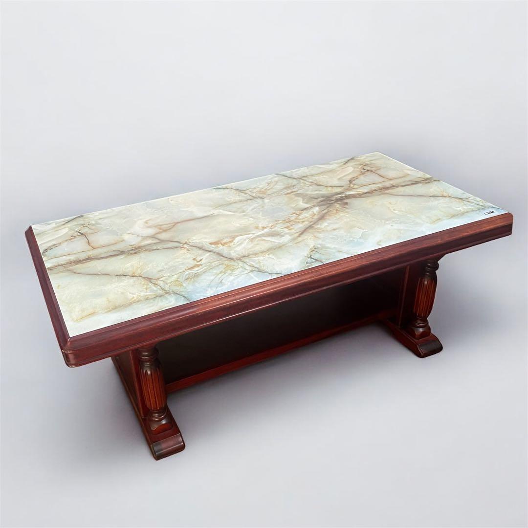 【希少】アンティーク オールド カリモク センターテーブル 大理石調 レトロ