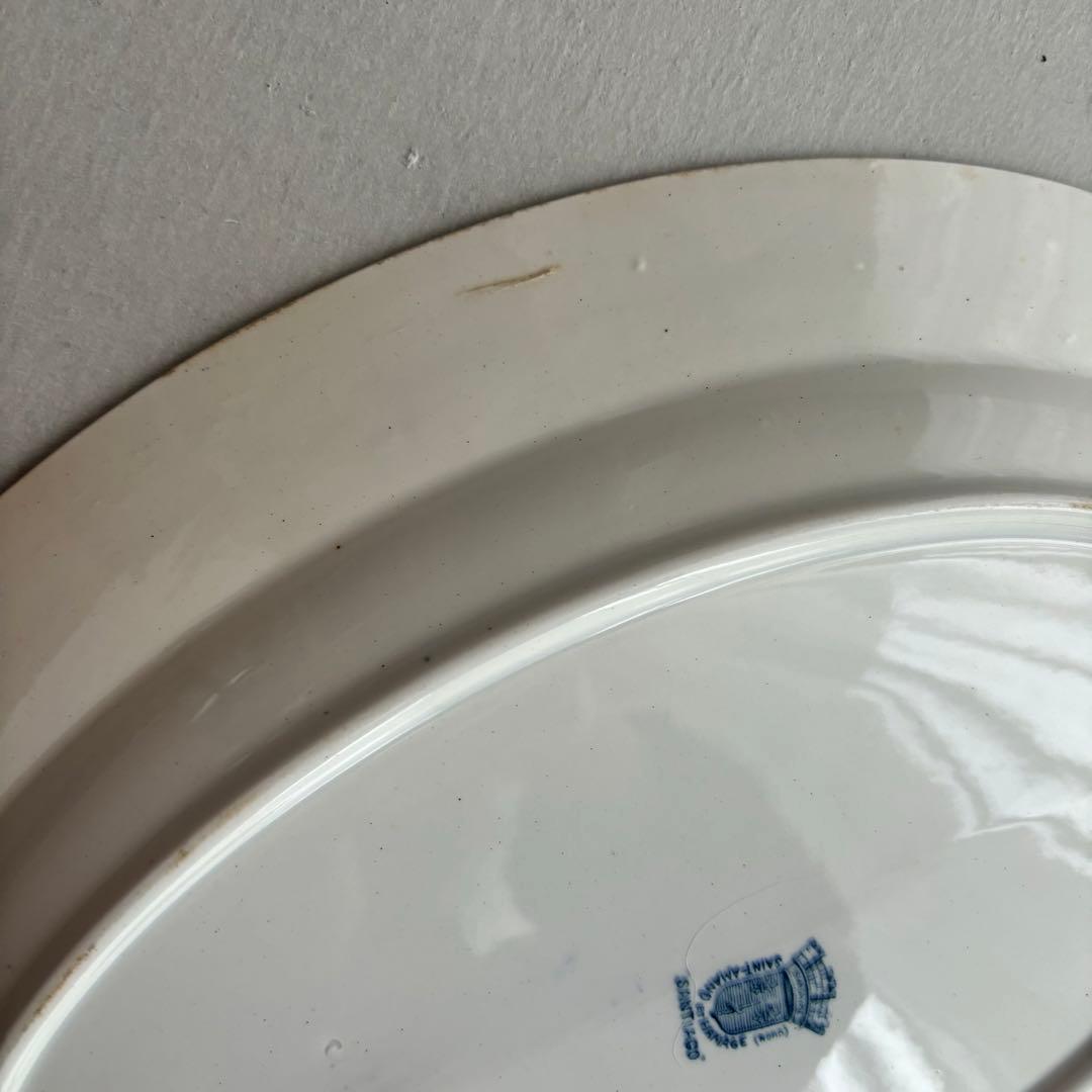 美品 フランスアンティーク サンタマン 宝石ようなガーランドが美しいオーバル大皿