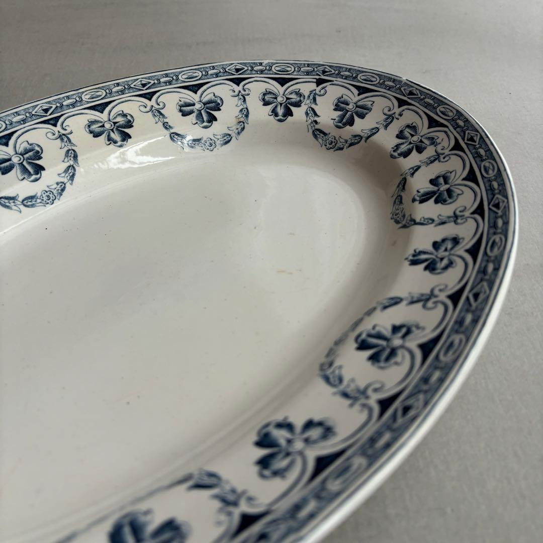 美品 フランスアンティーク サンタマン 宝石ようなガーランドが美しいオーバル大皿