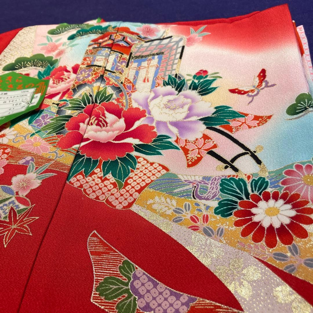 【新品】正絹　七五三用赤色花柄着物