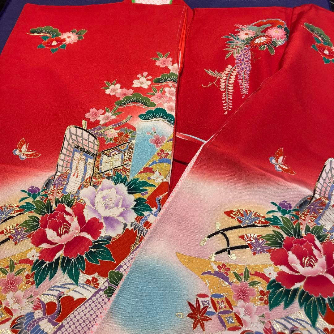 【新品】正絹　七五三用赤色花柄着物