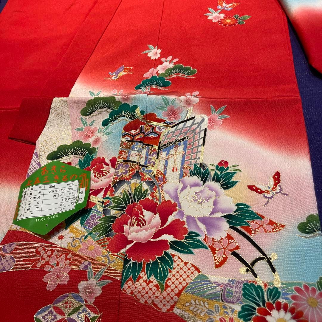 【新品】正絹　七五三用赤色花柄着物