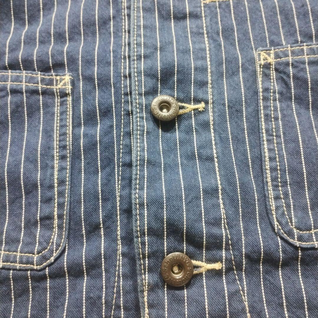 希少☆美品☆Schott　デニムベスト　ヒッコリー　ストライプ　XL　青　ブルー