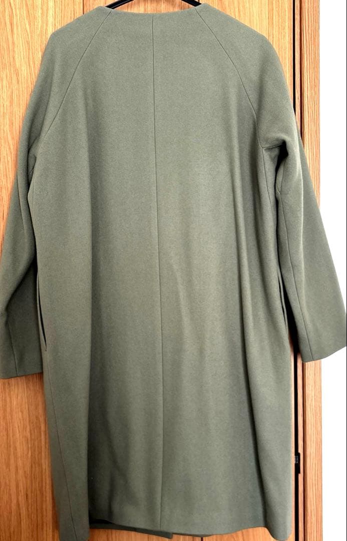 未使用級✨22AW セオリー ノーカラーロングコート ウール カーキグリーン