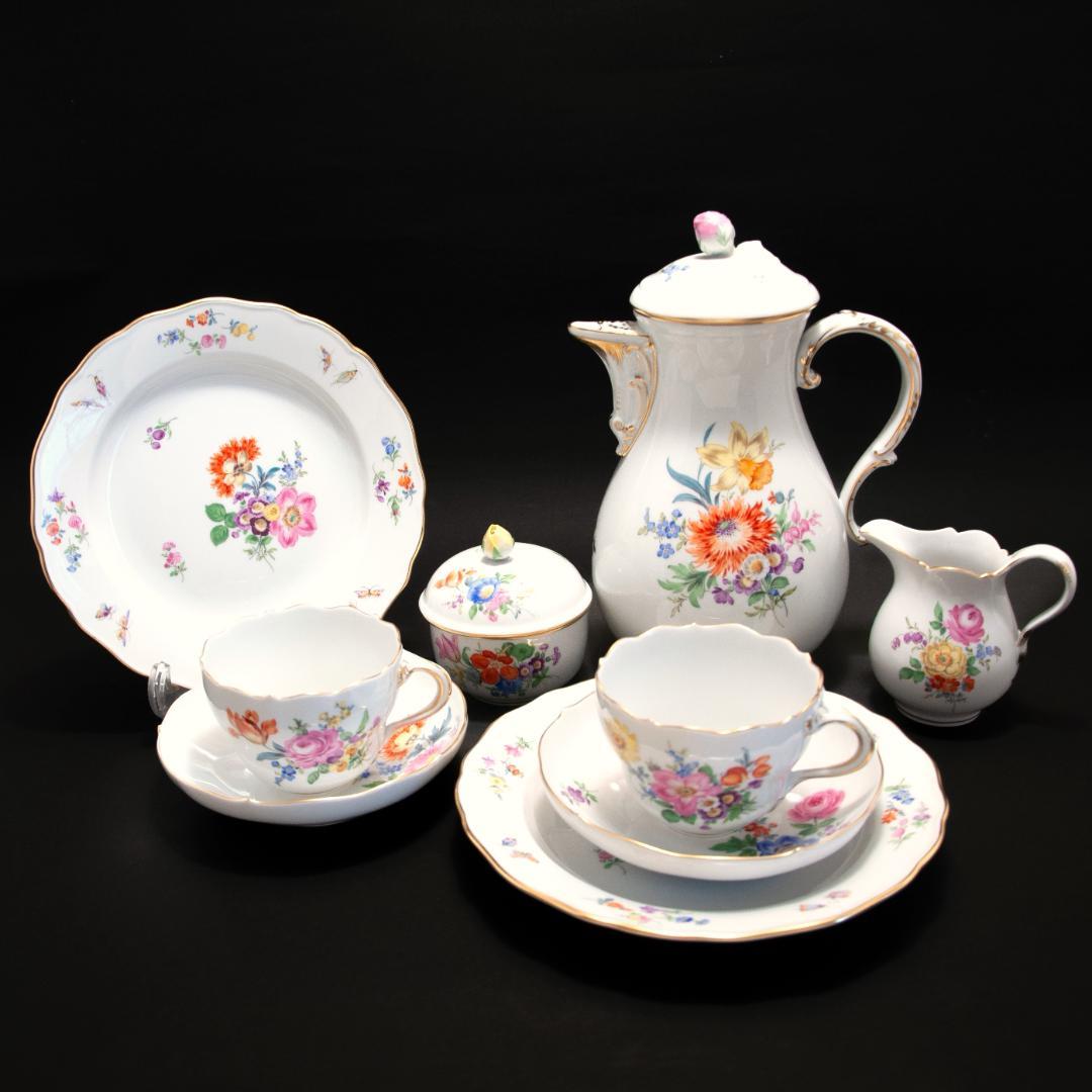 マイセン 金彩 花のブーケと虫の絵付け 自然主義 コーヒーデジュネサービスセット