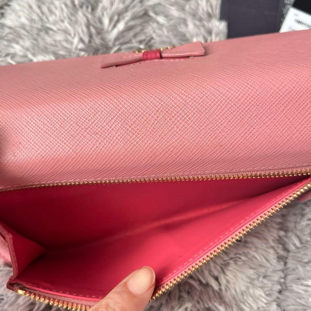 美品✨PRADA サフィアーノ　リボン　メタルロゴ　カードケース付　長財布