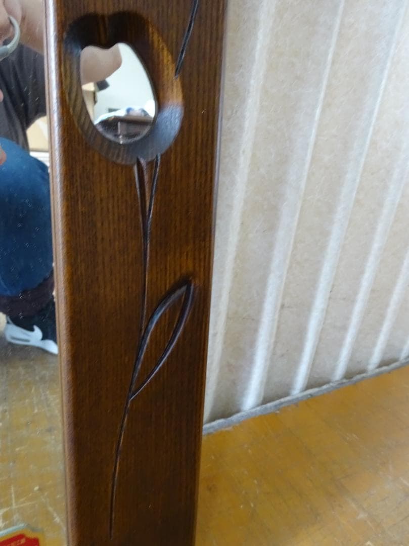 スタンドミラー　ウォールミラー　安心ミラー　姿見　飛散防止　オーク無垢　美品