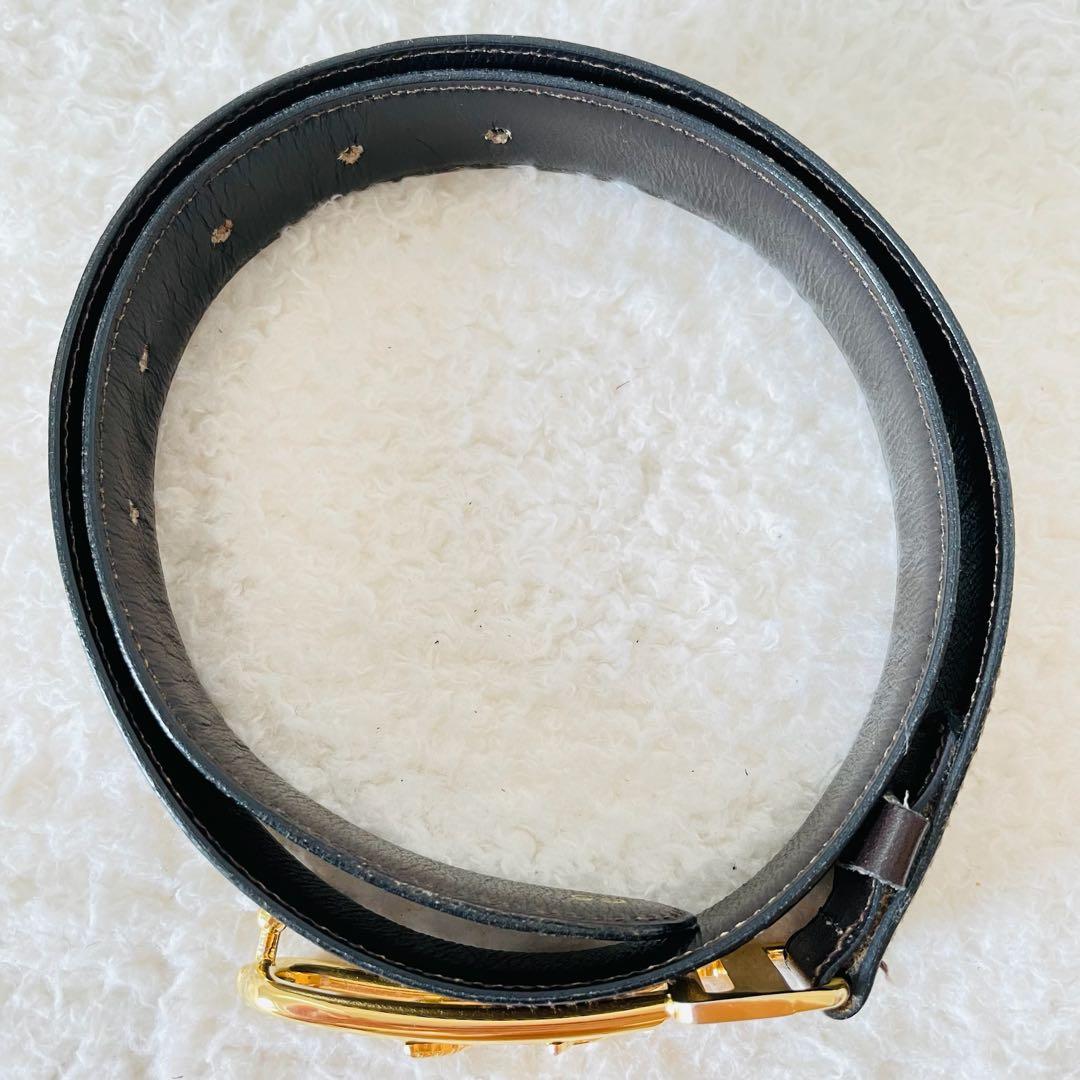 CELINE ベルト 65 こげ茶 ゴールド レディース レザーベルト 馬車金具