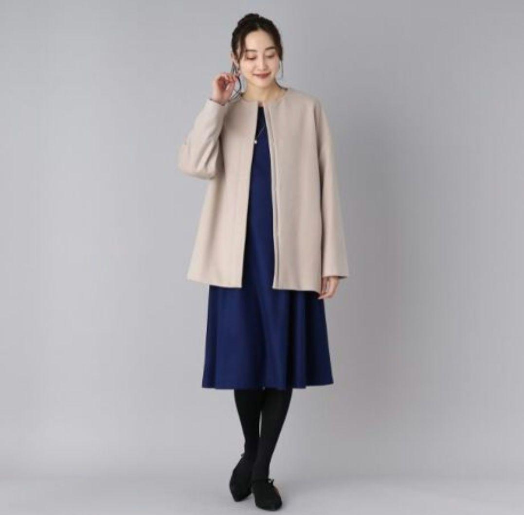 極美品 UNTITLED ミドル丈 カシミヤ混 ノーカラー コクーン コート