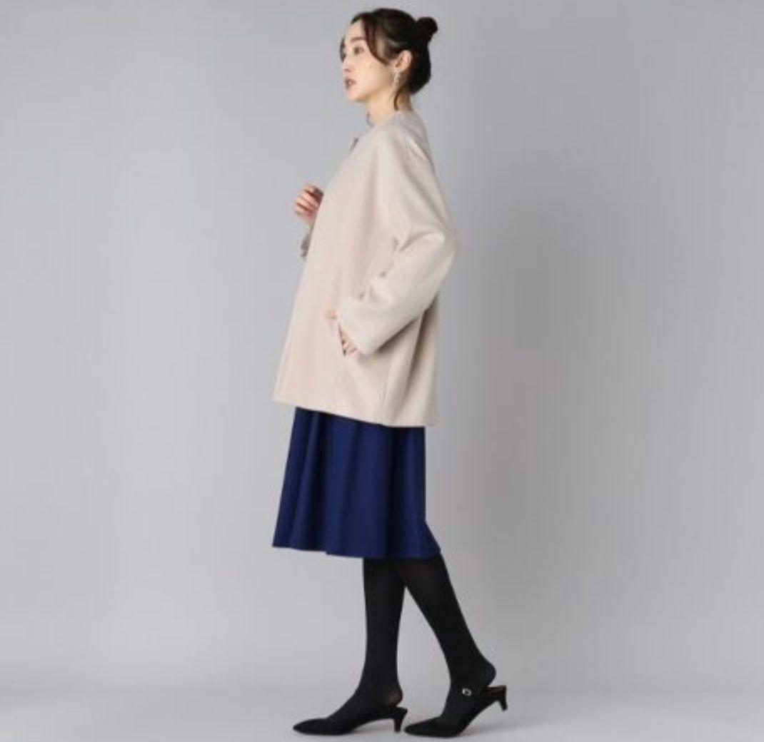 極美品 UNTITLED ミドル丈 カシミヤ混 ノーカラー コクーン コート