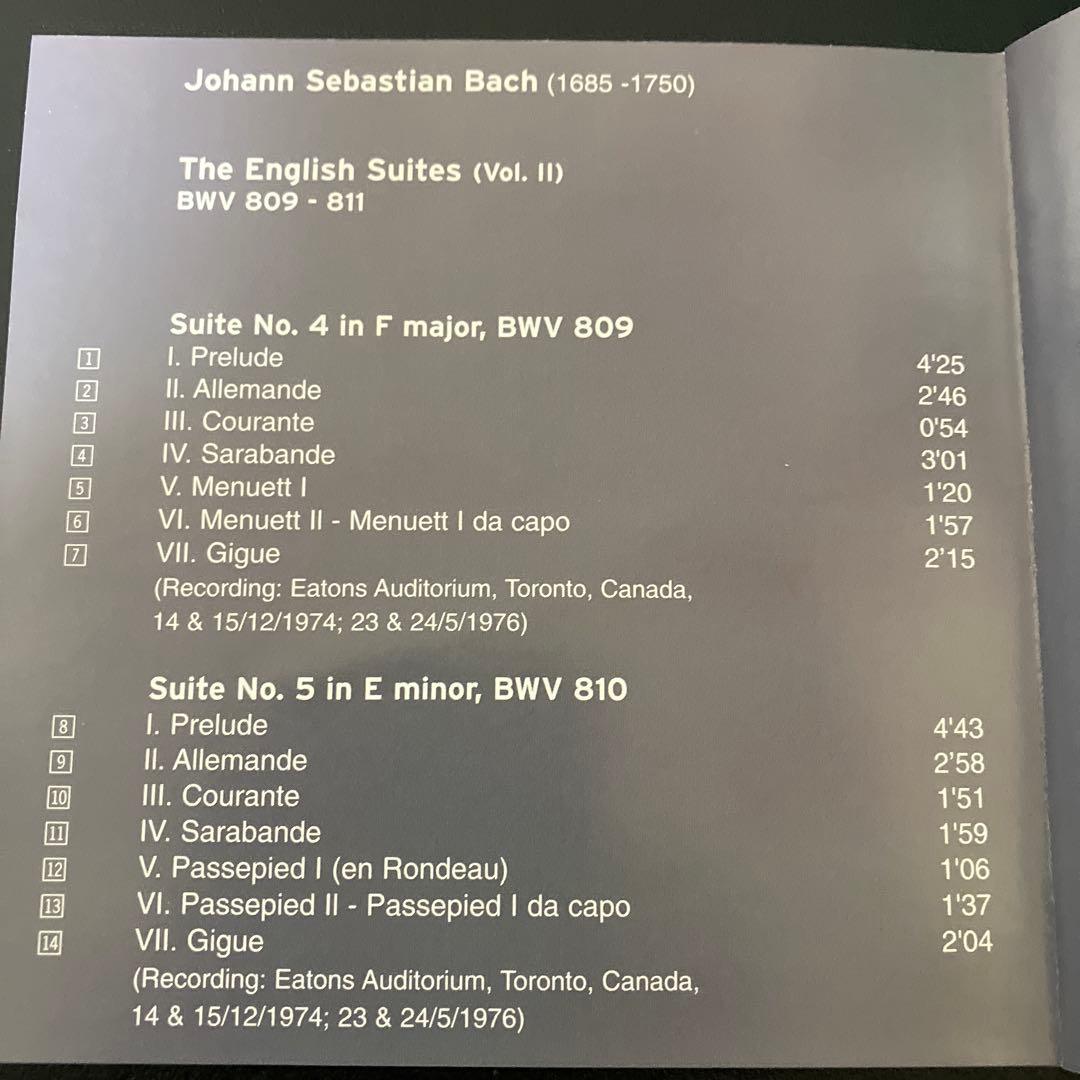 【売約済】グレン・グールド／バッハ：イギリス組曲(全6曲) 　2CD