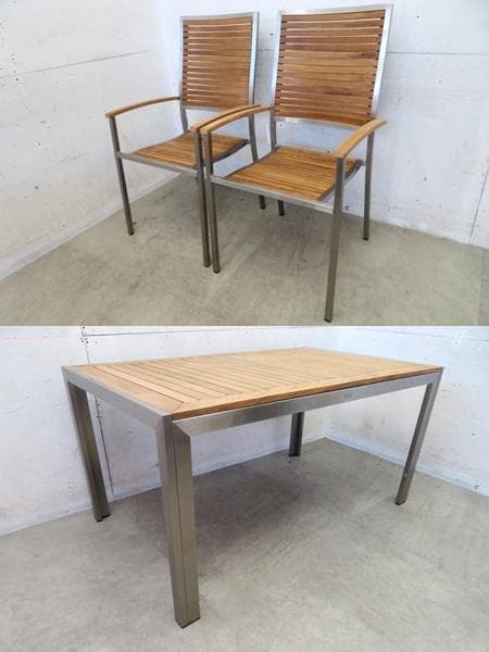 未使用品■ドイツ■outflexx■チーク×ステンレス■ガーデンダイニング4点