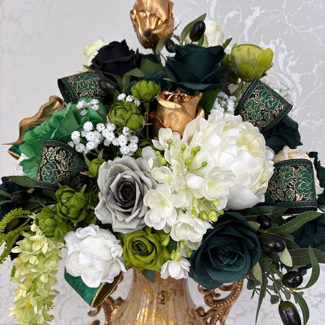 まゆ様特別オーダー商品 濃いグリーンのフラワーアレンジメント・特大サイズ