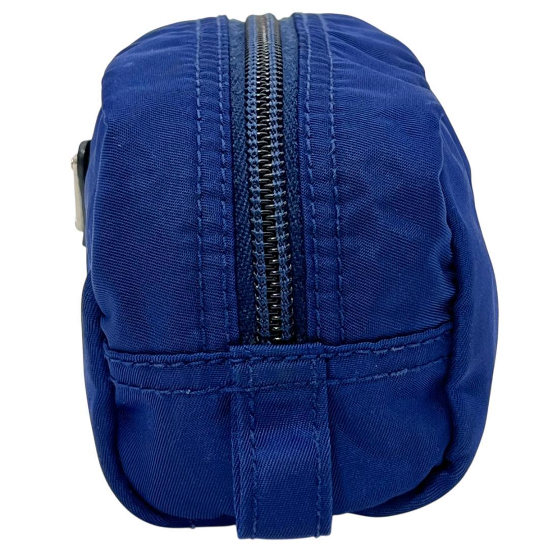 プラダ ポーチ ネイビー ナイロン サフィアーノレザー シルバー