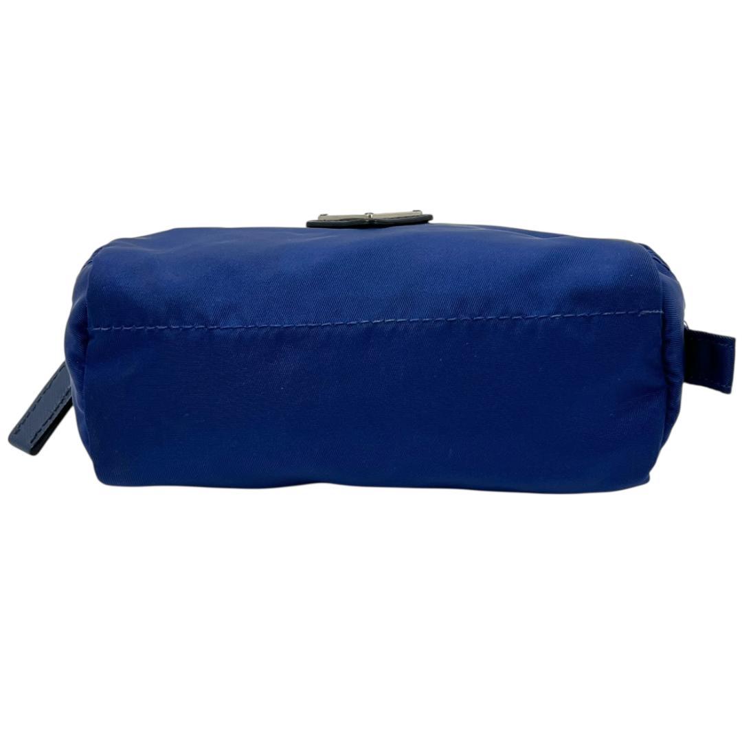 プラダ ポーチ ネイビー ナイロン サフィアーノレザー シルバー