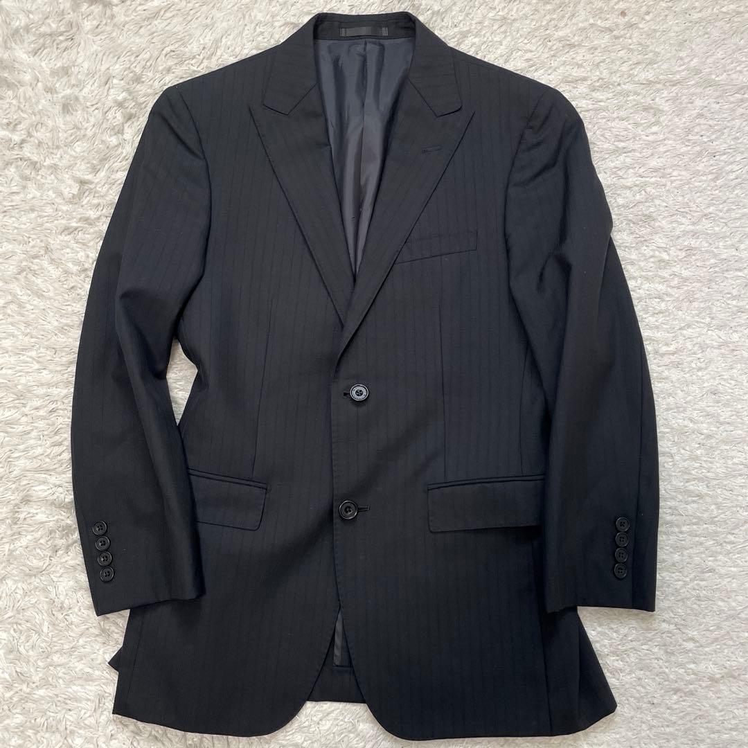 美品 バーバリー スーツ セットアップ super 100's ストライプ 黒