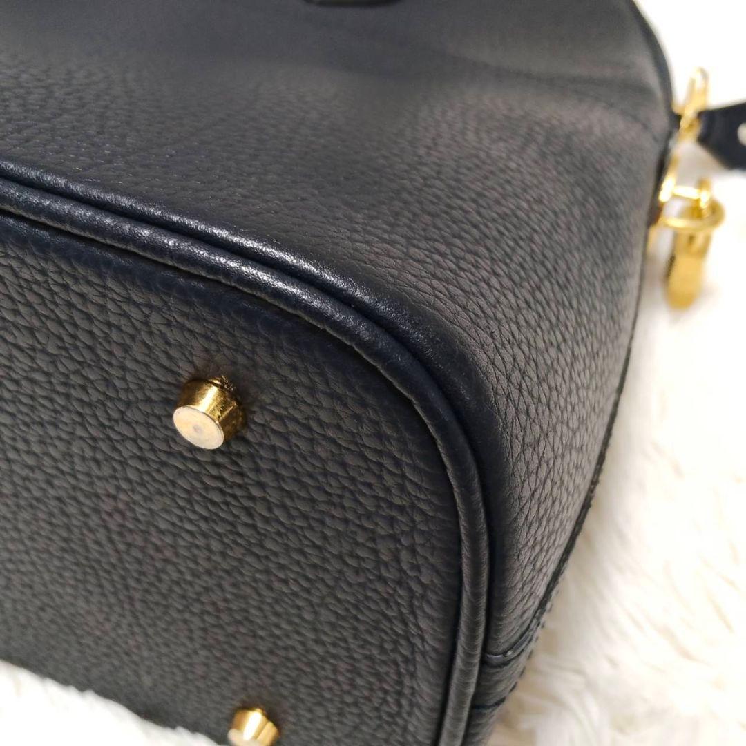 ヘンリーハイクラス レザー 本革 ハンドバッグ 自立 ネイビー 美品