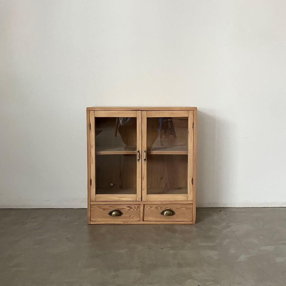 レトロ　アンティーク　古家具　古道具　剥離家具　ストリップド　ガラス棚　シェルフ