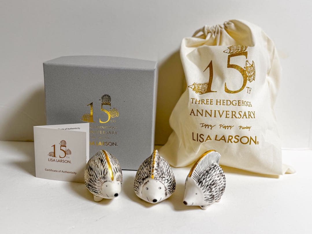 Lisa Larson 金のはりねずみ3兄弟セット　限定333