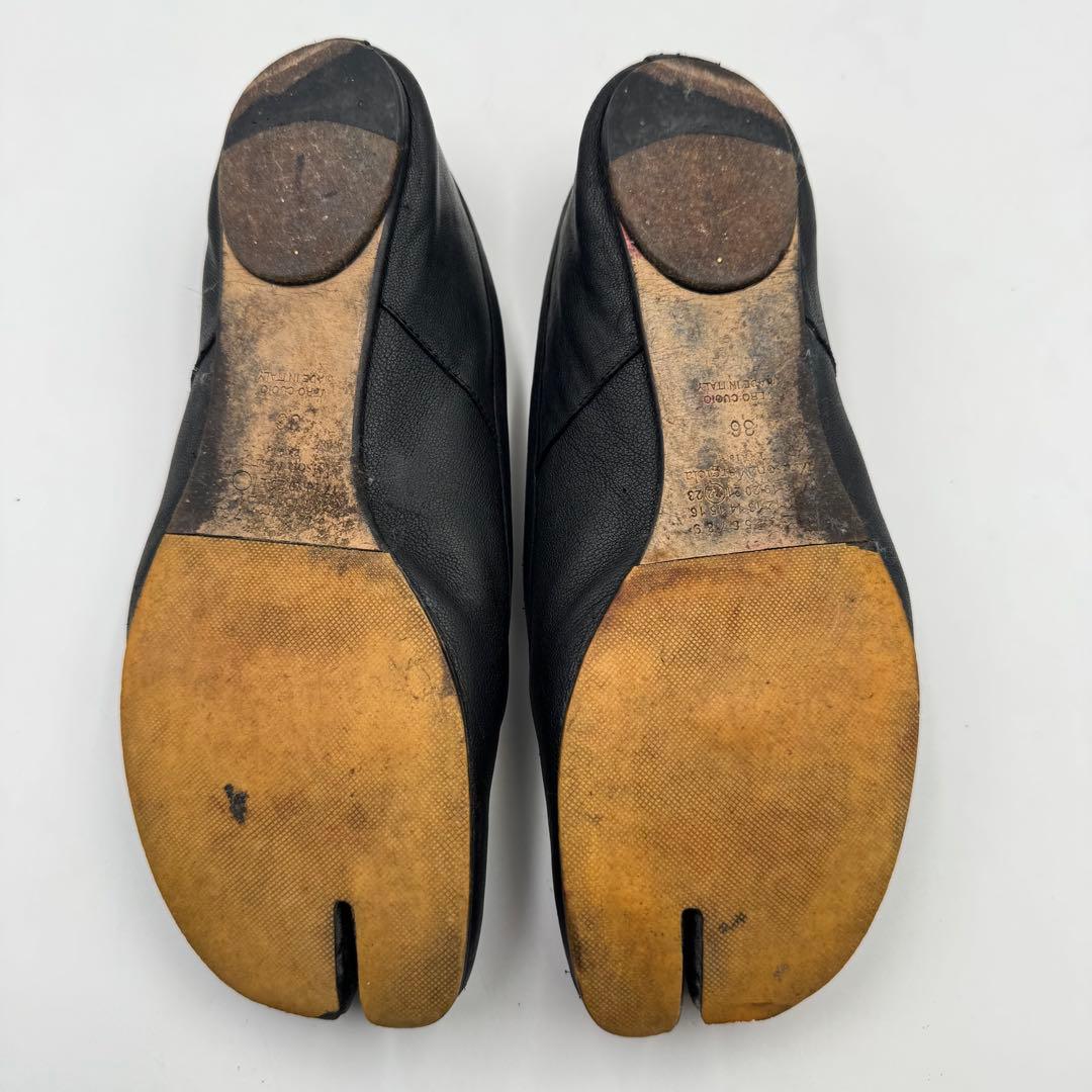 マルジェラ　足袋　フラット　ブラック　レザー　サイズ36