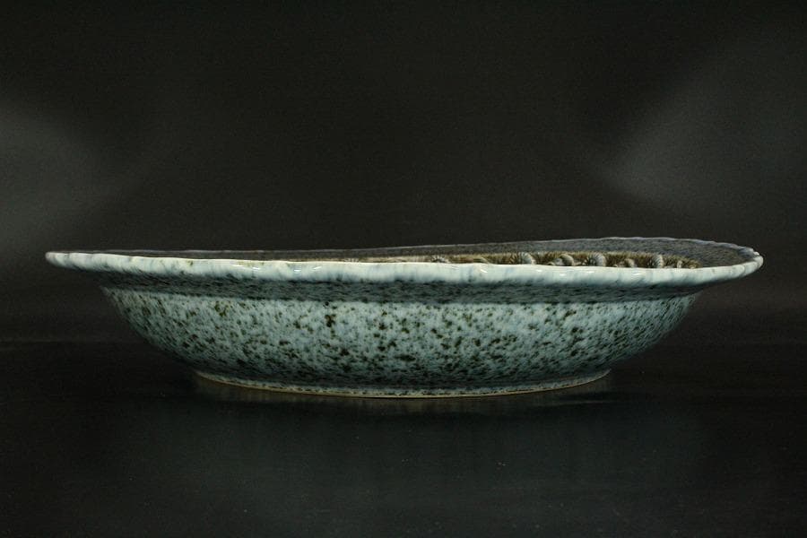 中国美術 纏枝蓮花貼 青華折口皿 φ47cm 美品(ZE727)