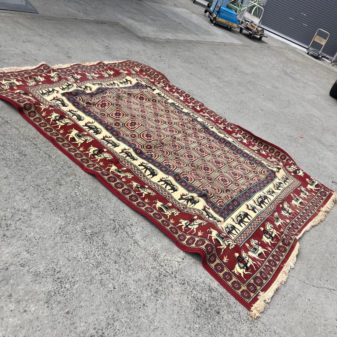ヴィンテージ 馬 動物柄 民族柄 ペルシャ絨毯 大型絨毯 カーペット ラグ