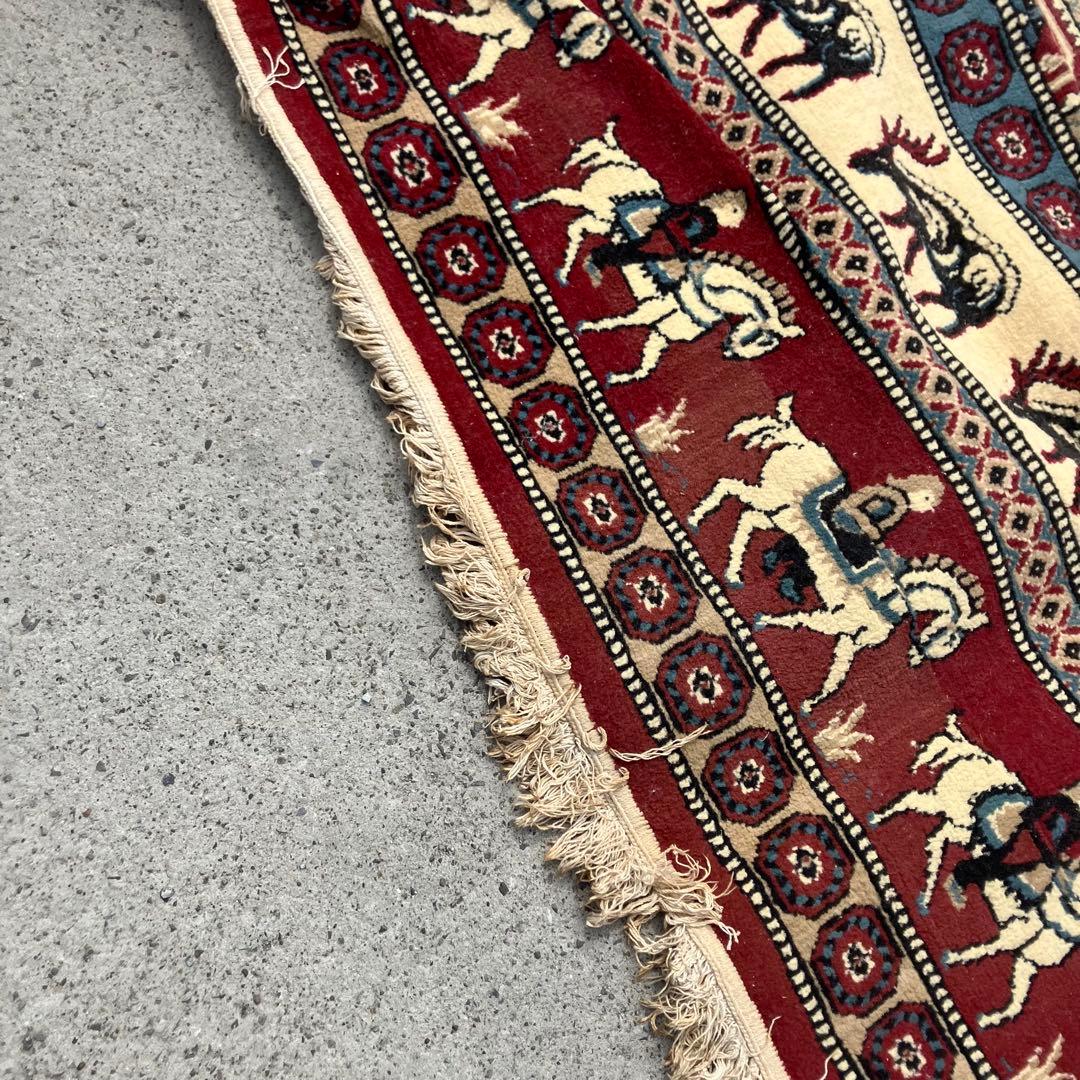 ヴィンテージ 馬 動物柄 民族柄 ペルシャ絨毯 大型絨毯 カーペット ラグ