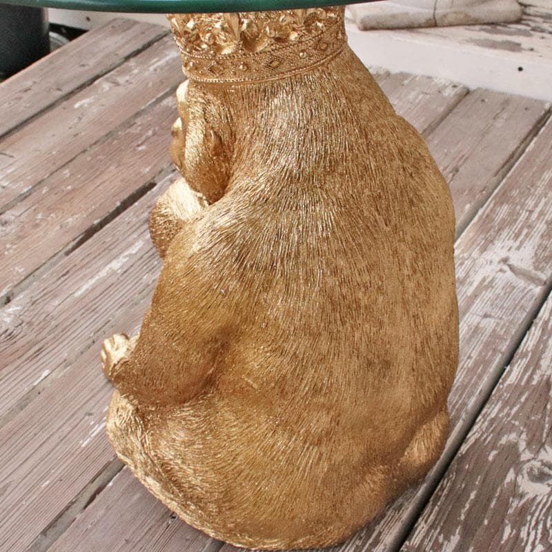 王冠ゴリラのガラステーブル ゴールド ガラス天板 143-213