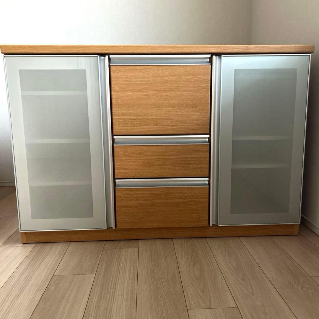 【たのめる便】ニトリサイドボード/食器棚　モデナ2 120LBR ガラス扉