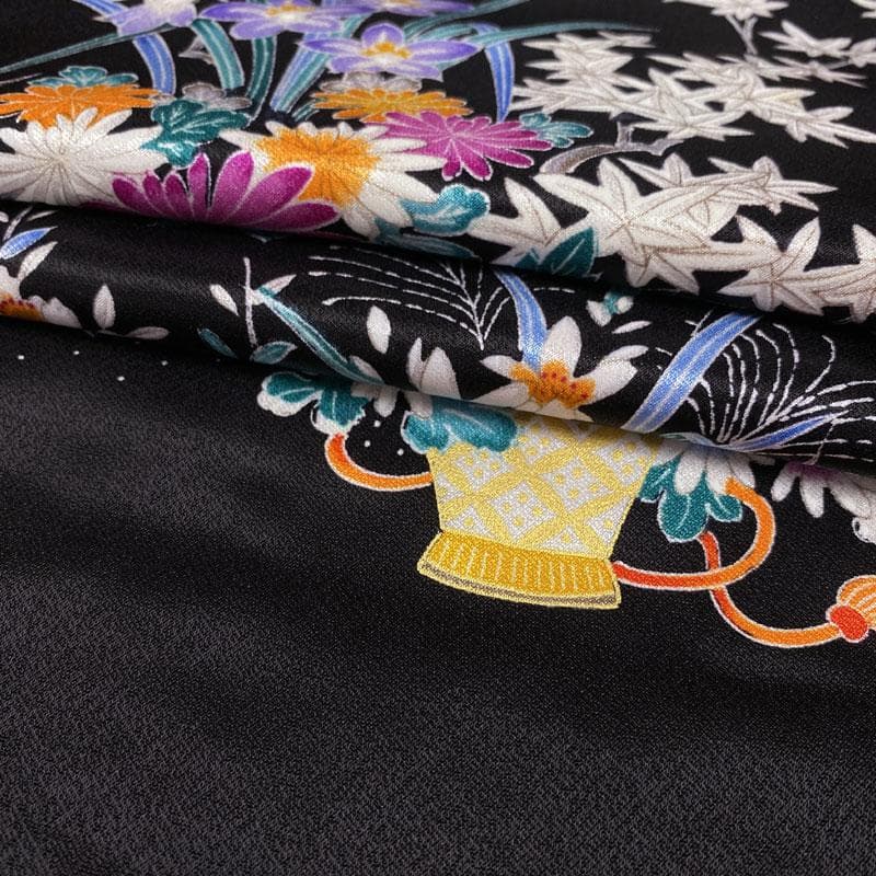 505ag8◎七五三 七歳 女児 着物&袋帯&長襦袢 金駒刺繍 籠花 牡丹菖蒲◎