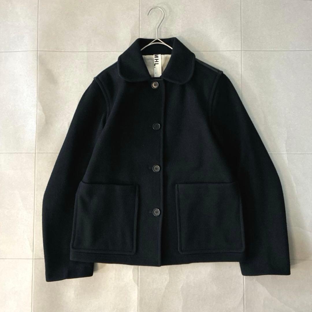 美品 MHL.♡英国製 ウール メルトン ショートコート ブラック 異素材