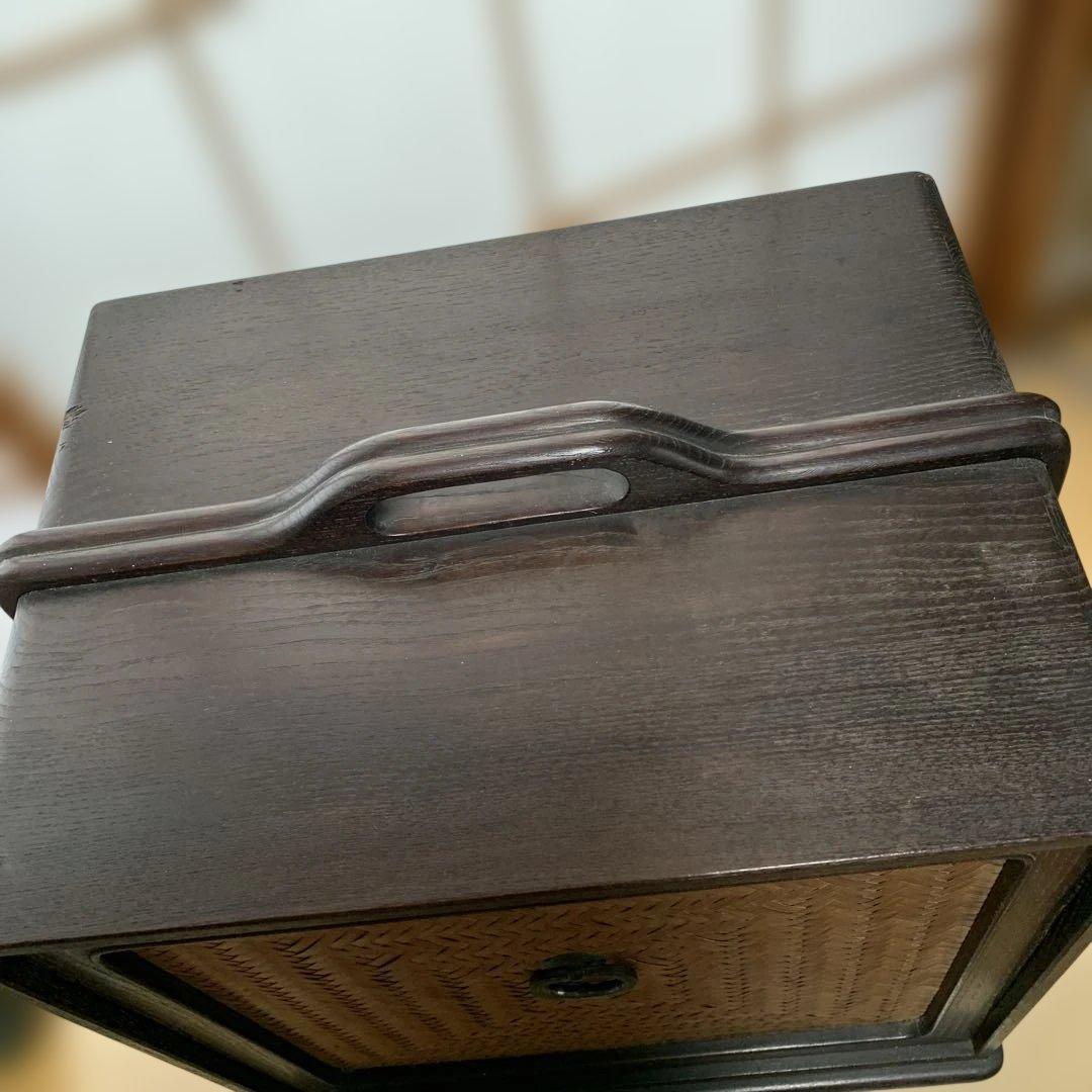 茶箱　煎茶道具箱　木製茶箱 2段収納 編み込みデザイン　古美術 持ち運び　野点