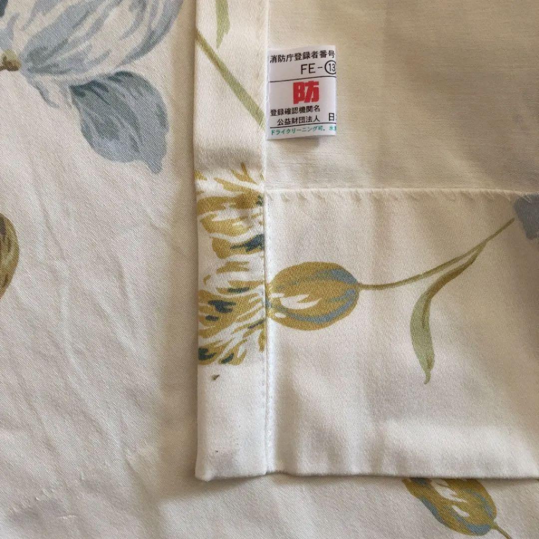 ①　大塚家具オーダーカーテン　ホワイト　ブルー　花柄　100 ×205　2枚