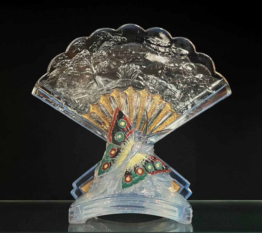 BACCARATバカラ /※極珍品 美品　上級多彩装飾 松蝶図扇形花瓶