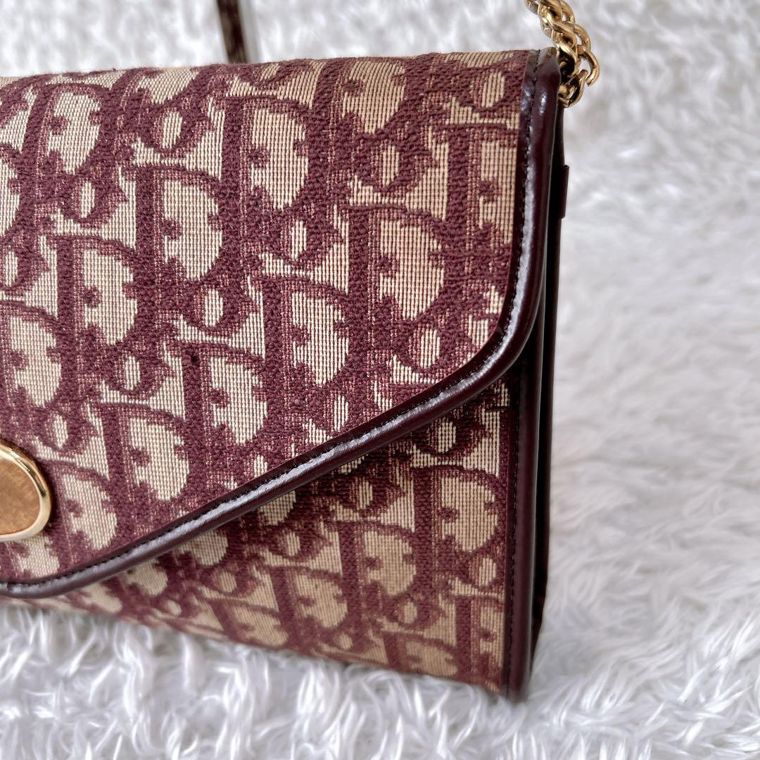 極希少✨OLD Dior クラッチバッグ　チェーン　ボルドー　トロッター柄