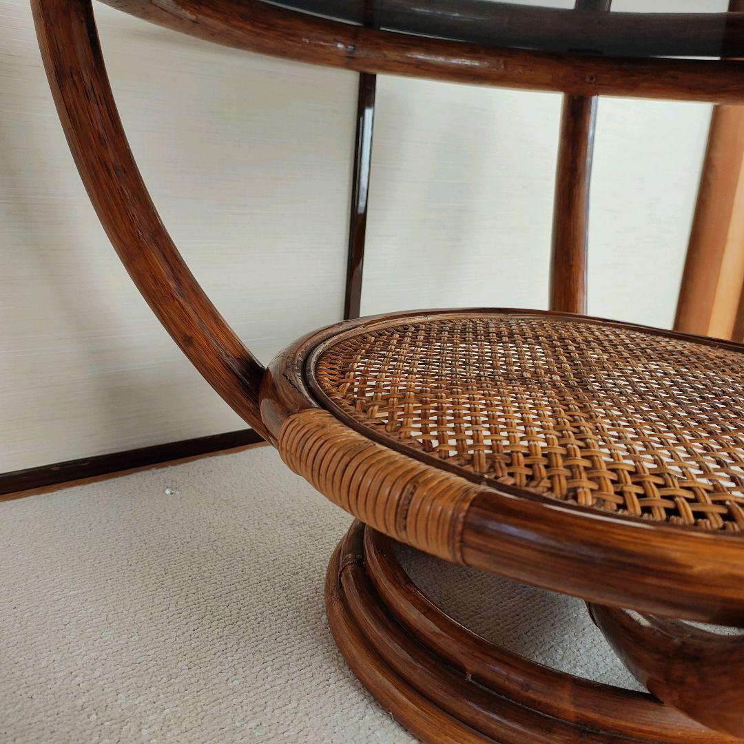 籐 ラタン ガラス天板 センターテーブル ヴィンテージ 籐 昭和レトロ