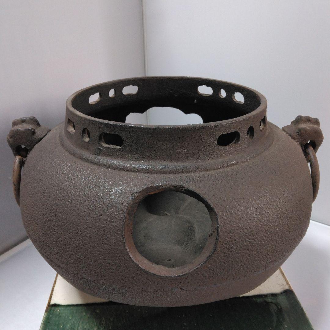 鬼面 風炉釜 　鉄　陶製敷瓦付　京焼　京のお道具