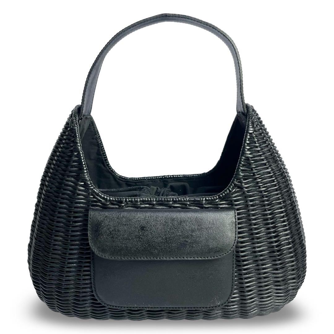 なたけ♪美品✨ポールカ ラタン かごバッグ ハンドバッグ 黒