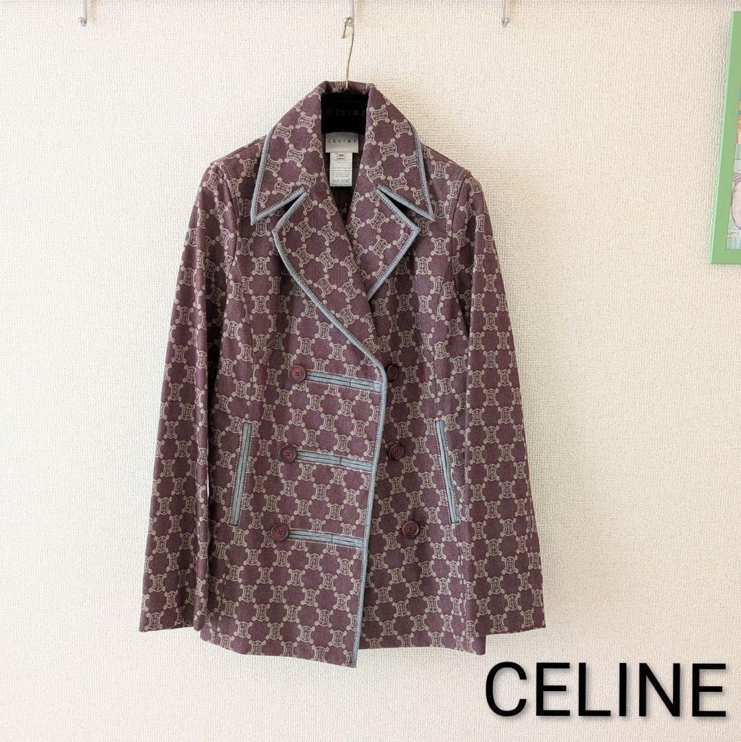 CELINE マカダム柄 Pコート 36 ハンガー付