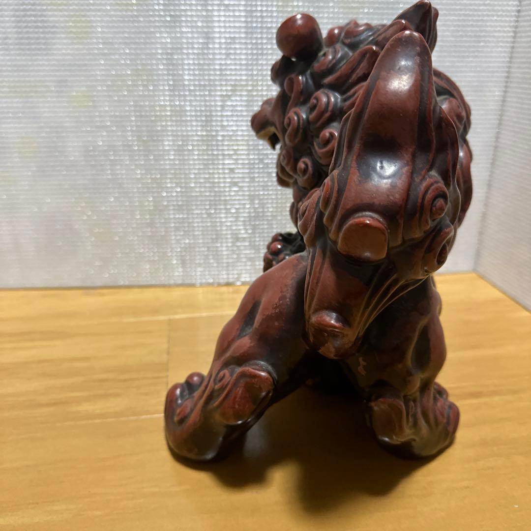 九谷焼　赤獅子　須栄義　置物　狛犬縁起物